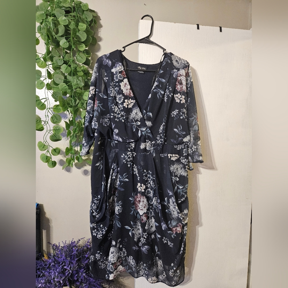 City Chic Black Flutter Sleeve V-Neck Sundress